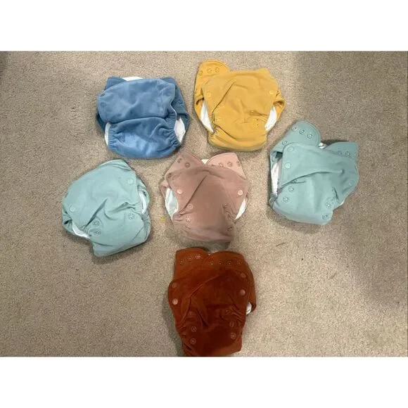 Lot of 6 Grovia Multicolor Buttah Velour AIO Organic Cloth Diapers One Size - Picture 1 of 6